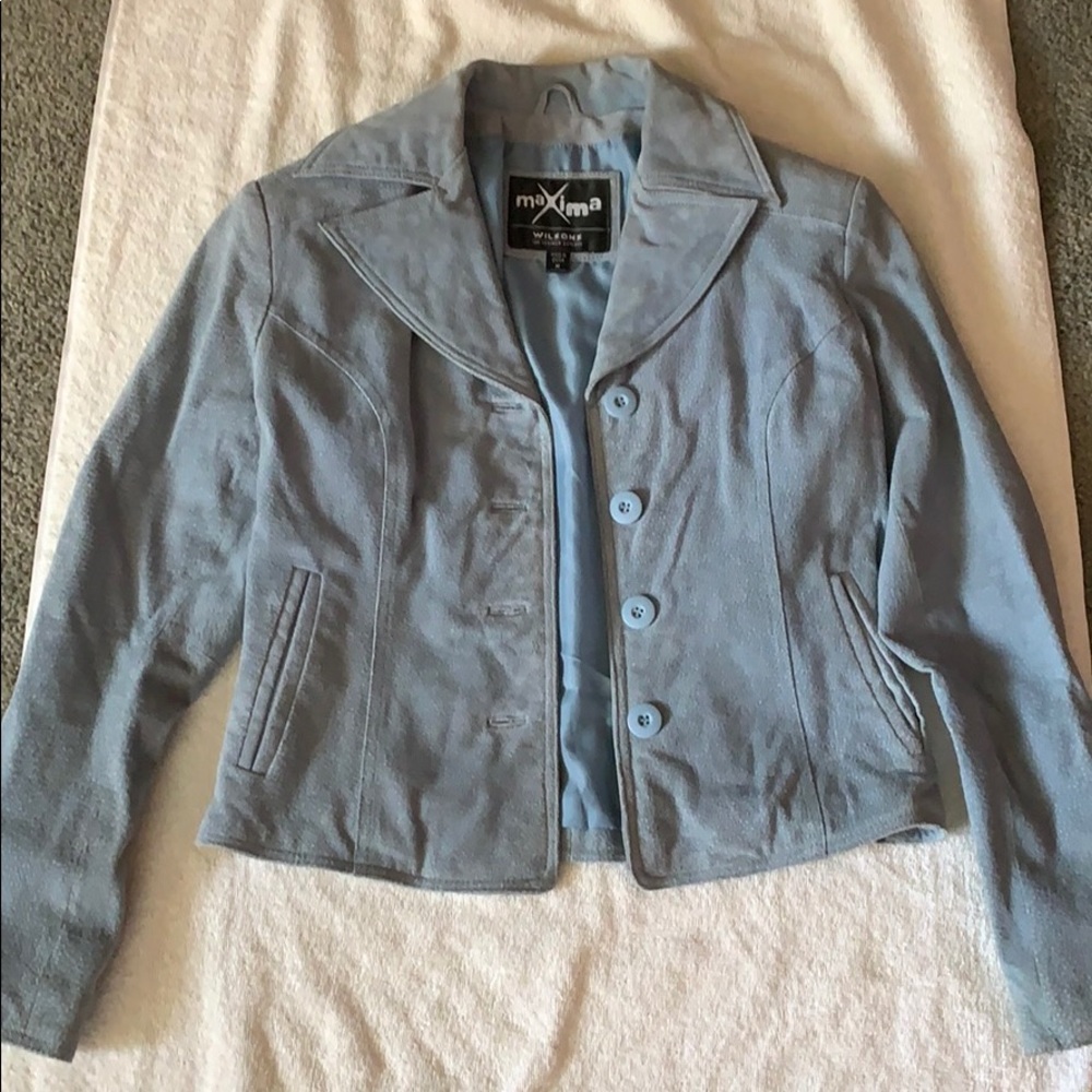 Baby blue genuine leather jacket
